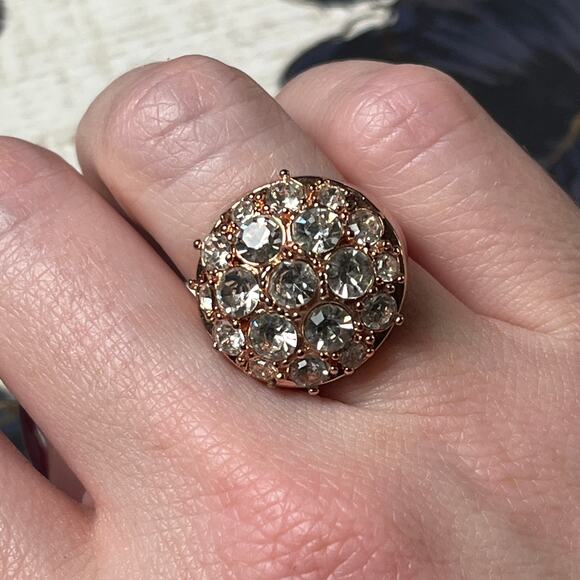 Rose Gold Tone Cocktail Ring with CZ Stones - Size 6 - Picture 1 of 7